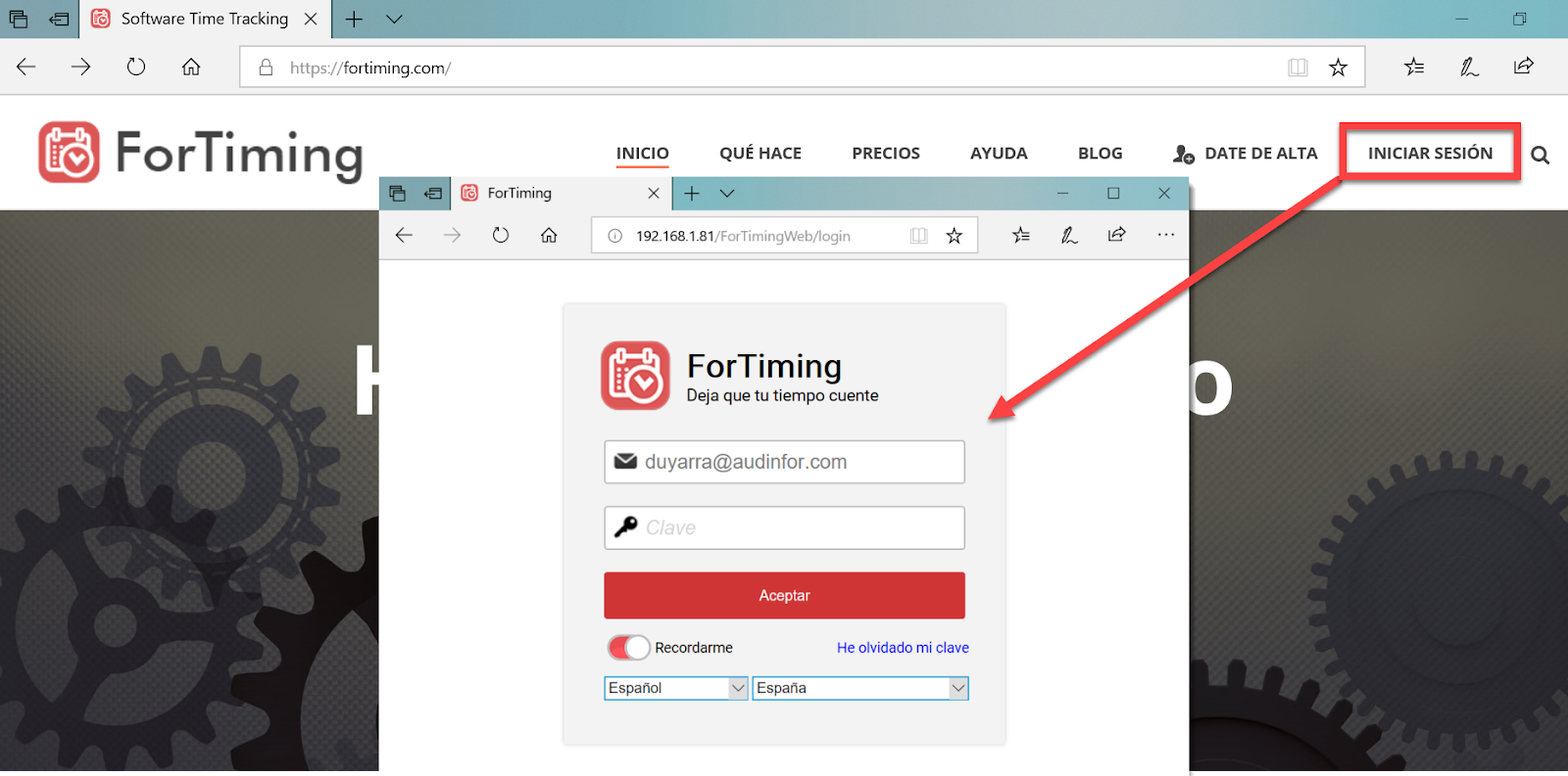 Control de horas fortiming web