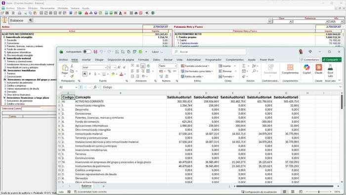 Balance de situación completo exportado a Excel